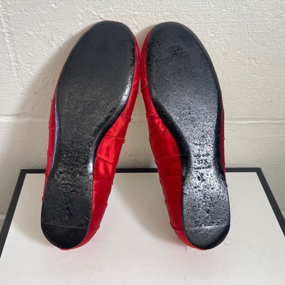Vintage Prada Red Satin Pleated Ballet Flats Shoes Slip On Women 37.5 EU/7.5 US - Picture 11 of 14